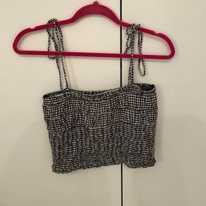 Zara Black & White Gingham Tank with Tie Straps, Size Medium
